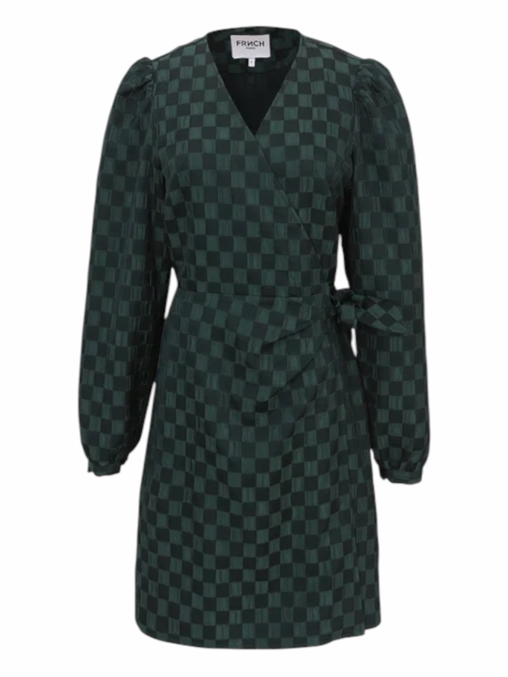 NWT! FRNCH PARIS LOUISA CHECKERBAORD WRAP DRESS in Color: Vert Floret. Size: XS.